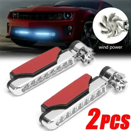 2-1pcs Wind Powered Car LED DayTime Running Light Auxiliary Lighting Rotation Fan Lamp Automobile Day Time Headlight